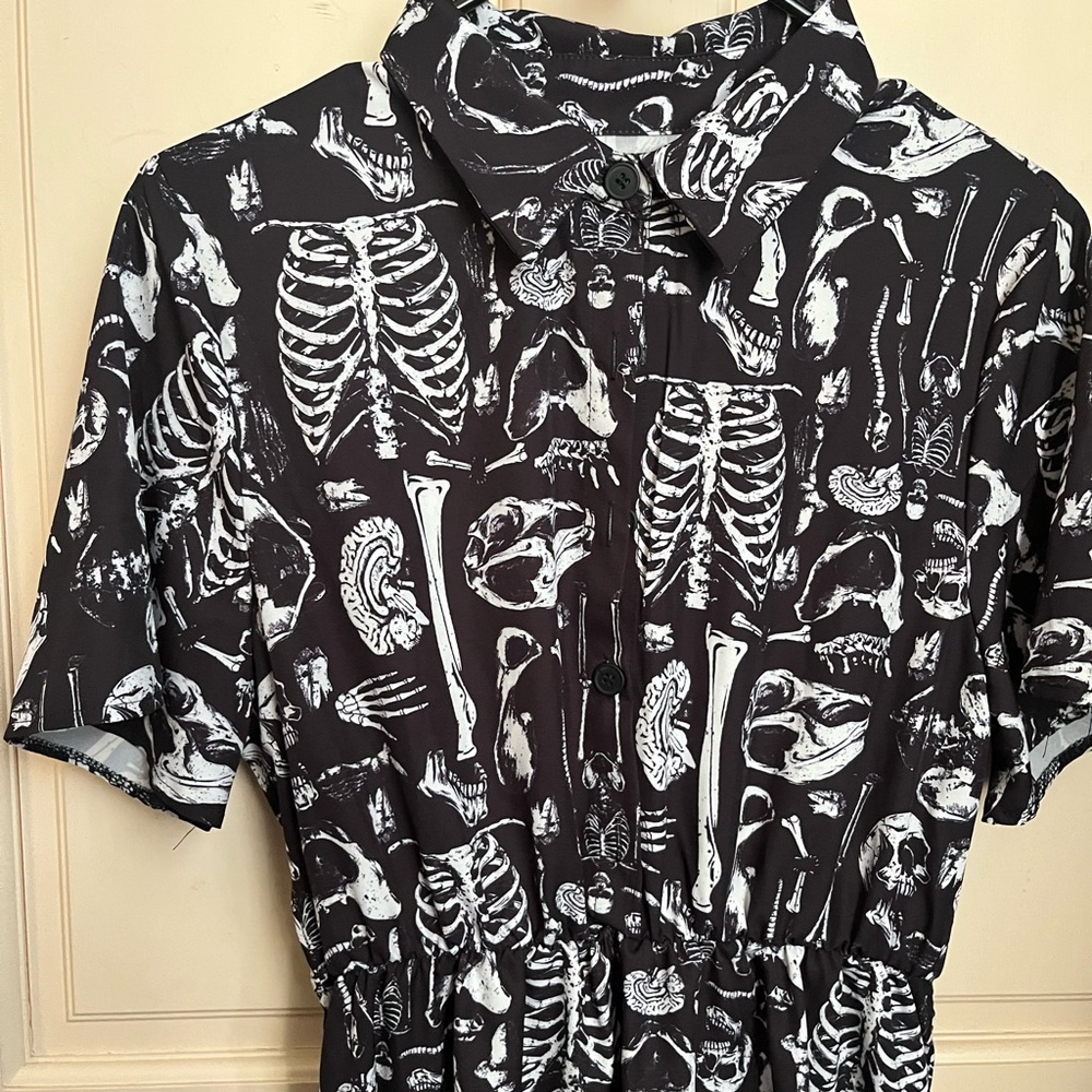 Black and White Skeleton Print Long Sleeve Dress